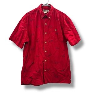 Duluth Trading Co Red Beaver Print Short Sleeve Button‎ Down Shirt Sz M